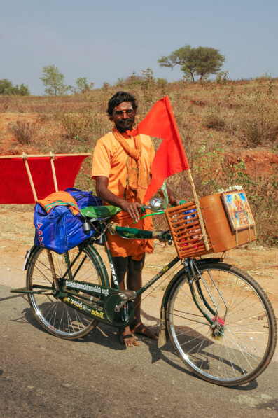 A cycling Indian pelgrim