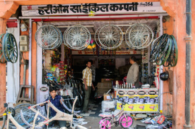 A bicycle repair shop in Jaipur, India.