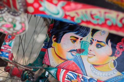 A highly decorated rickshaw frame in Bangladesh