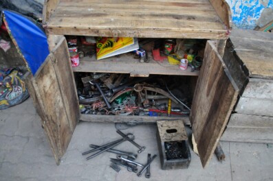 A chest of tools to repair rickshaws