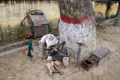 A rickshaw repair spot in Bangladesh
