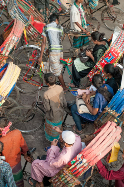 Rickshaws are stuck in a traffic jam in Bangladesh