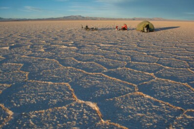 Camping on the Salar de Uyuni in Bolivia.