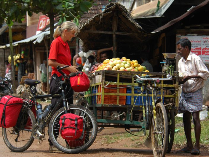 A rickshaw full of fruit in South India.