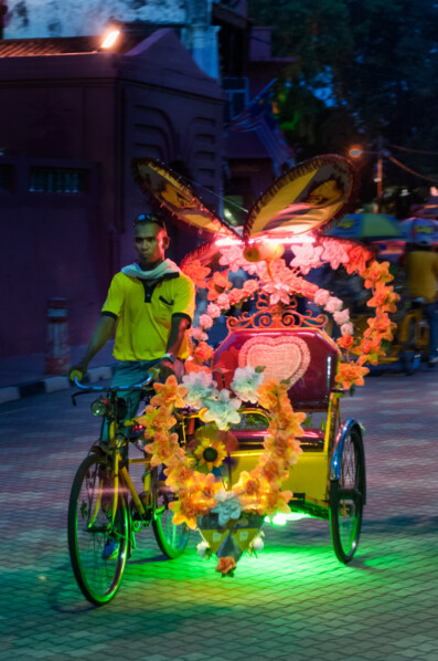 A lighted rickshaw in Malacca, Malaysia