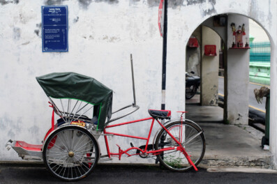 A red rickshaw in Penang, Malaysia
