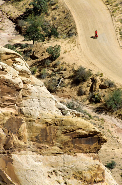 Little red cyclist in the American Southwest