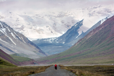 Cycling towards Tajikistan on the Pamir highway.