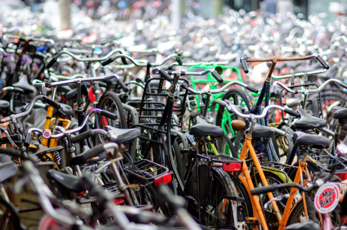A sea of parked bicycles in Amsterdam, the Netherlands