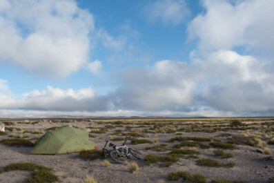 Bike camping on the Argentina pampa.