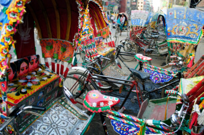 Overly decorated rickshaws in Dhaka Bangladesh