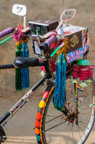 An overly decorated bicycle in North India
