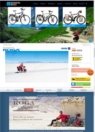 Photos used in bicycles shop websites for Koga