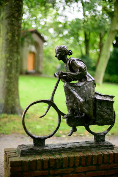 Statue of a female cyclist in Leeuwarden, the Netherlands.