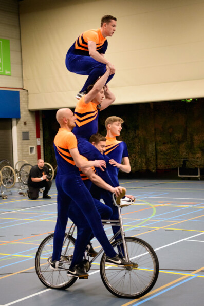 The Juliana bicycle team performing in Millingen aan de Rijn, the Netherlands.
